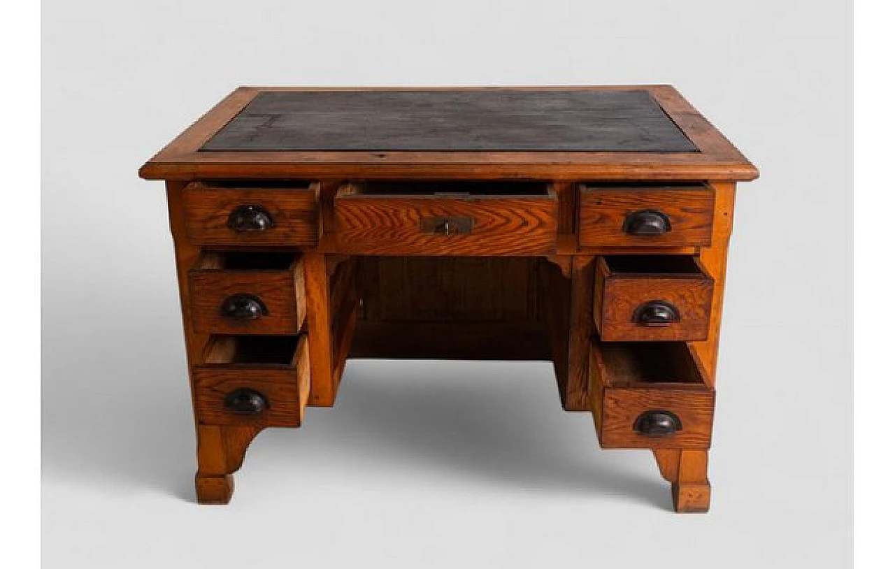 Ministerial desk in oak with vinyl leather top, 1940s 1