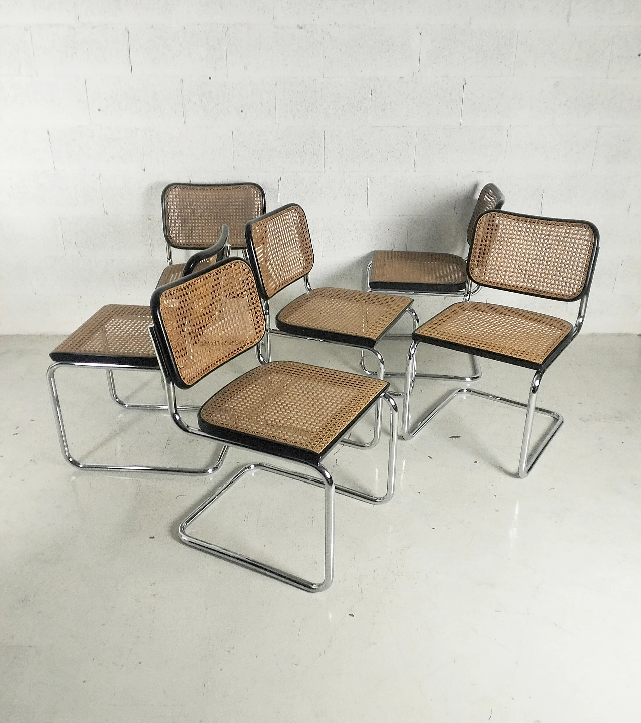 6 Cesca Chairs by Marcel Breuer for Gavina in Vienna straw, 1960s 1