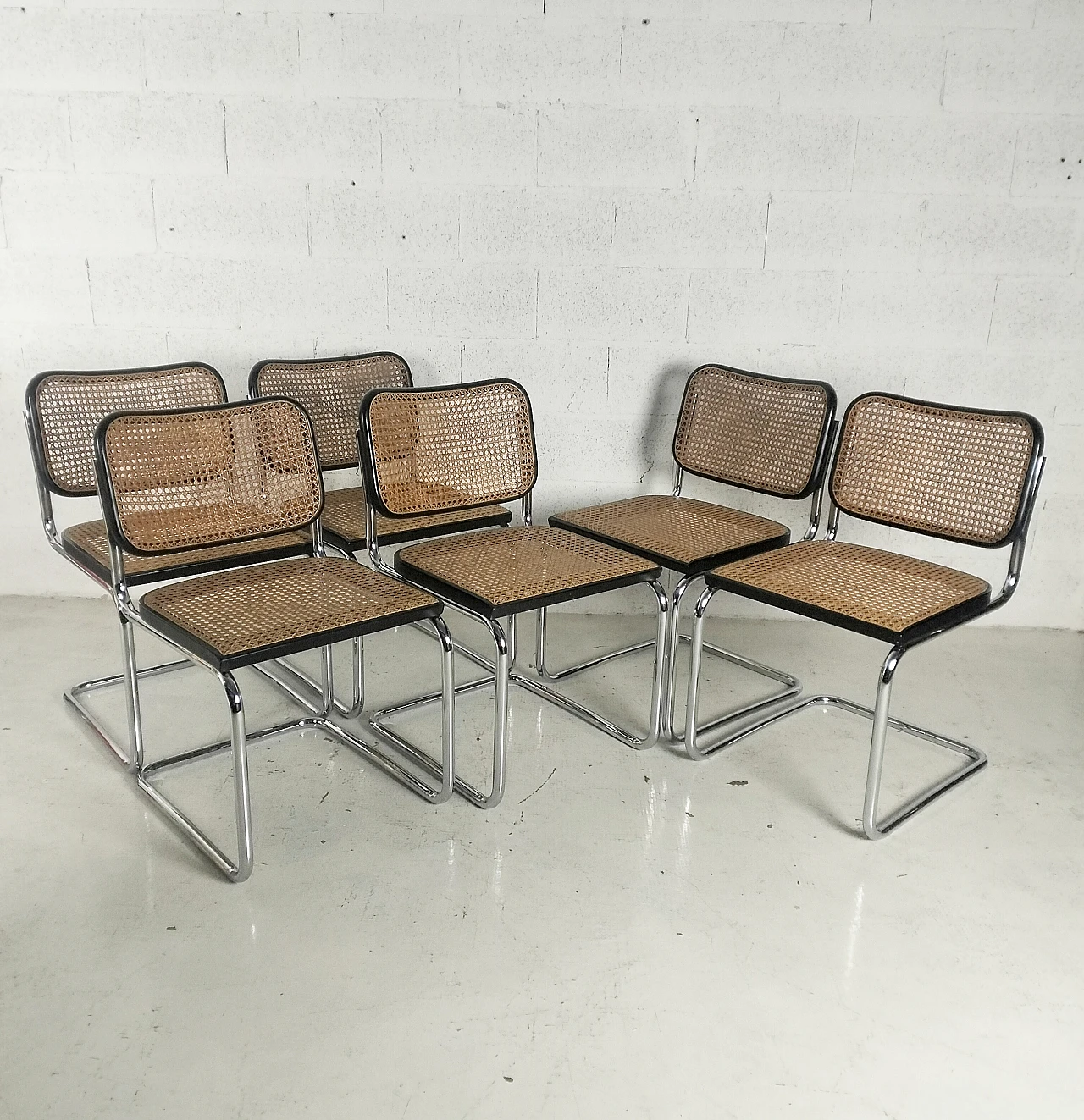 6 Cesca Chairs by Marcel Breuer for Gavina in Vienna straw, 1960s 3