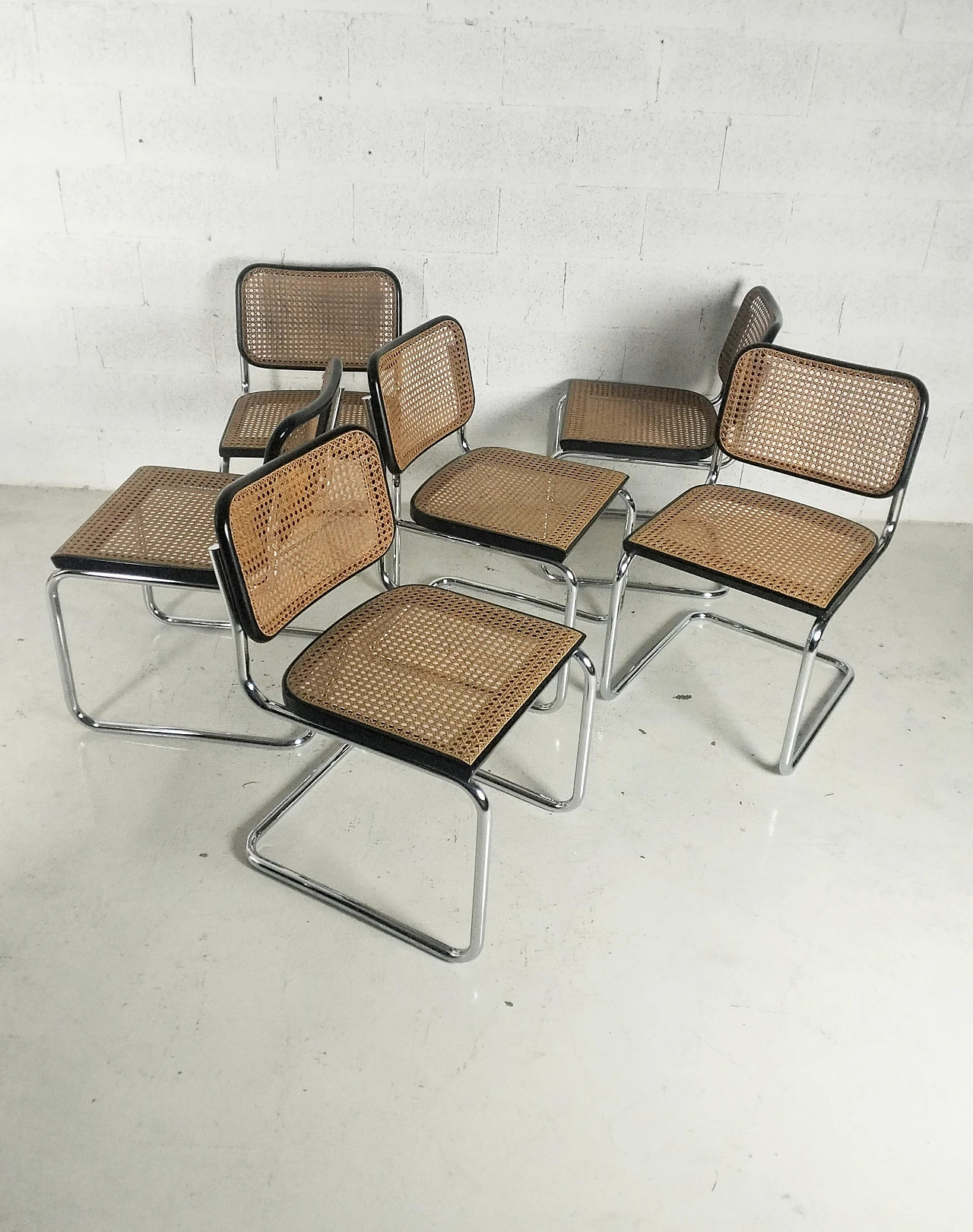 6 Cesca Chairs by Marcel Breuer for Gavina in Vienna straw, 1960s 4