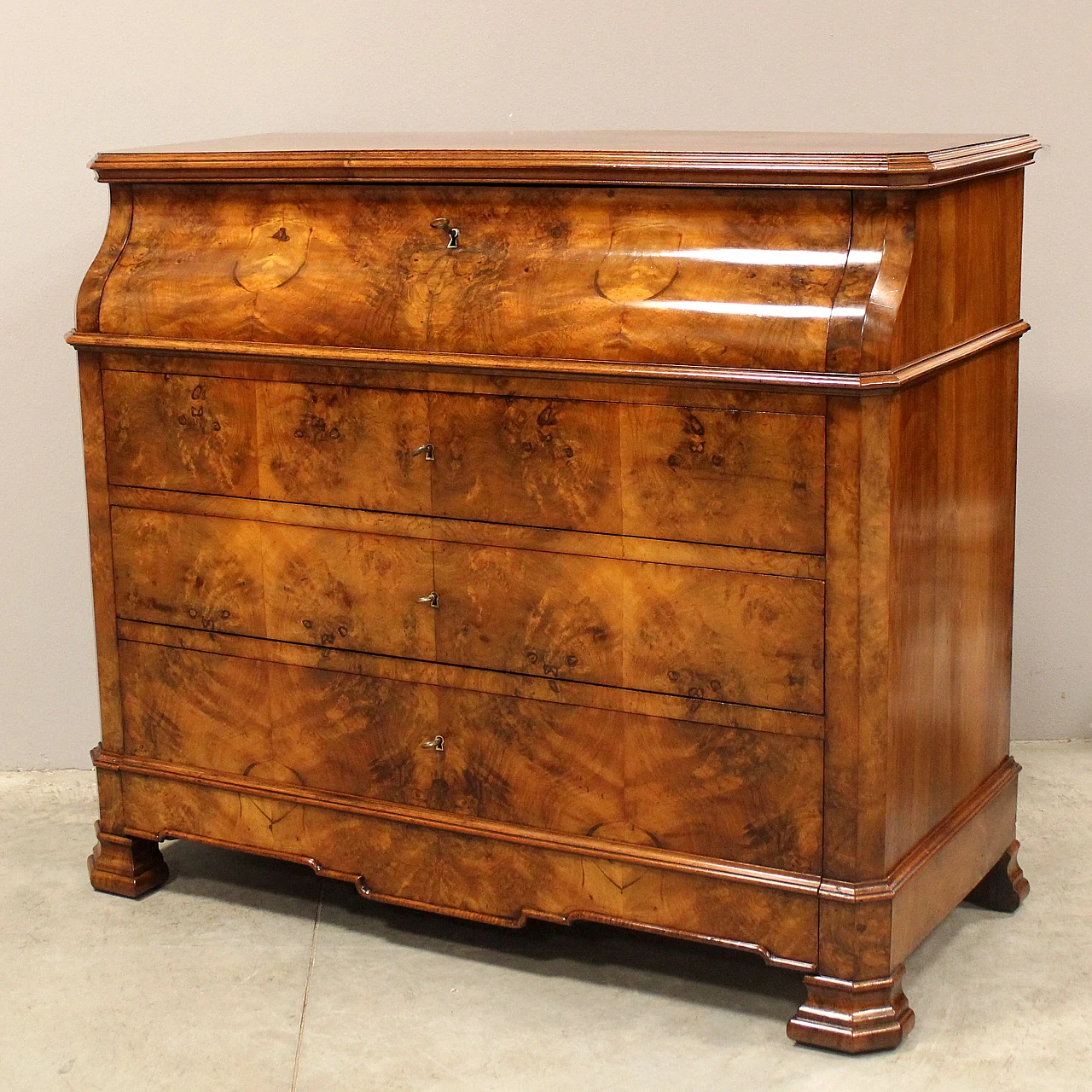 Louis Philippe flap chest of drawers in solid walnut, 19th century 2