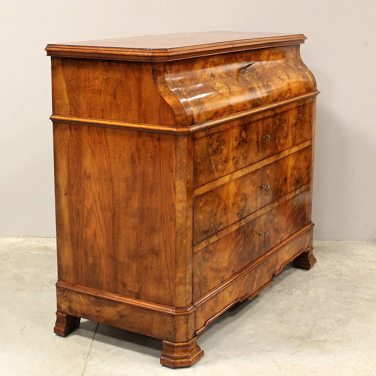 Louis Philippe flap chest of drawers in solid walnut, 19th century 5