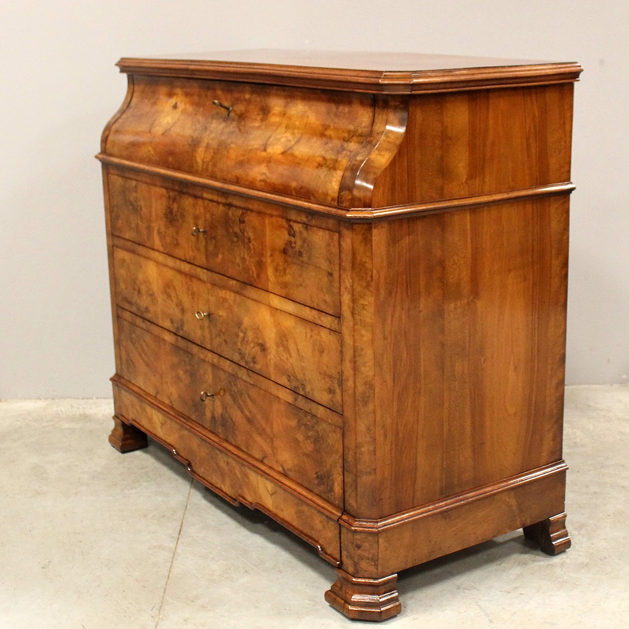 Louis Philippe flap chest of drawers in solid walnut, 19th century 6