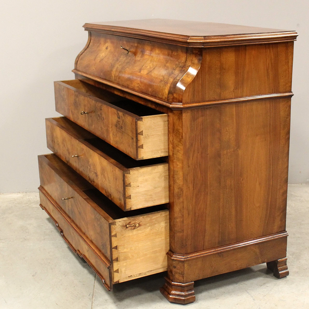 Louis Philippe flap chest of drawers in solid walnut, 19th century 8