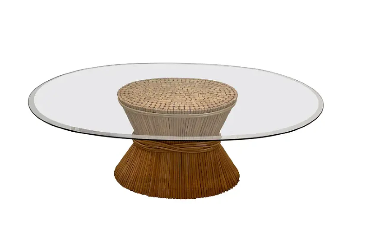 Elinor Mc Guire, Wheat Sheaf table, glass top and bamboo base, 1970s 1