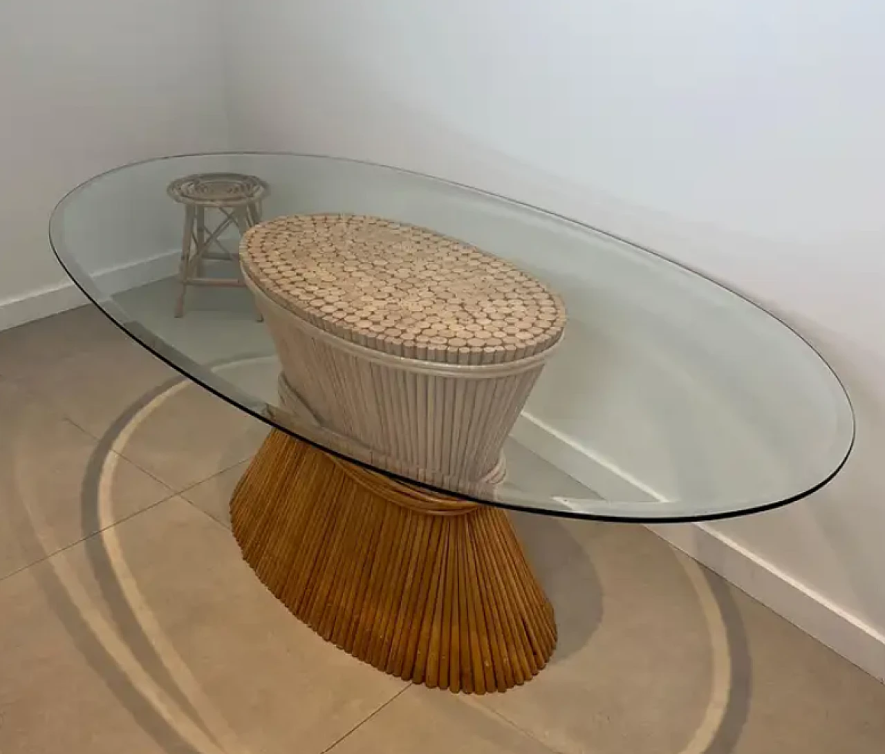 Elinor Mc Guire, Wheat Sheaf table, glass top and bamboo base, 1970s 2