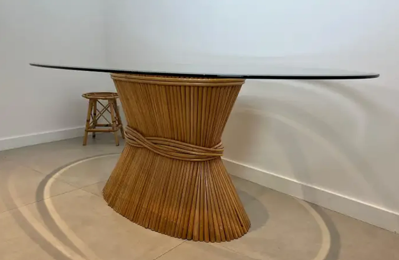 Elinor Mc Guire, Wheat Sheaf table, glass top and bamboo base, 1970s 3