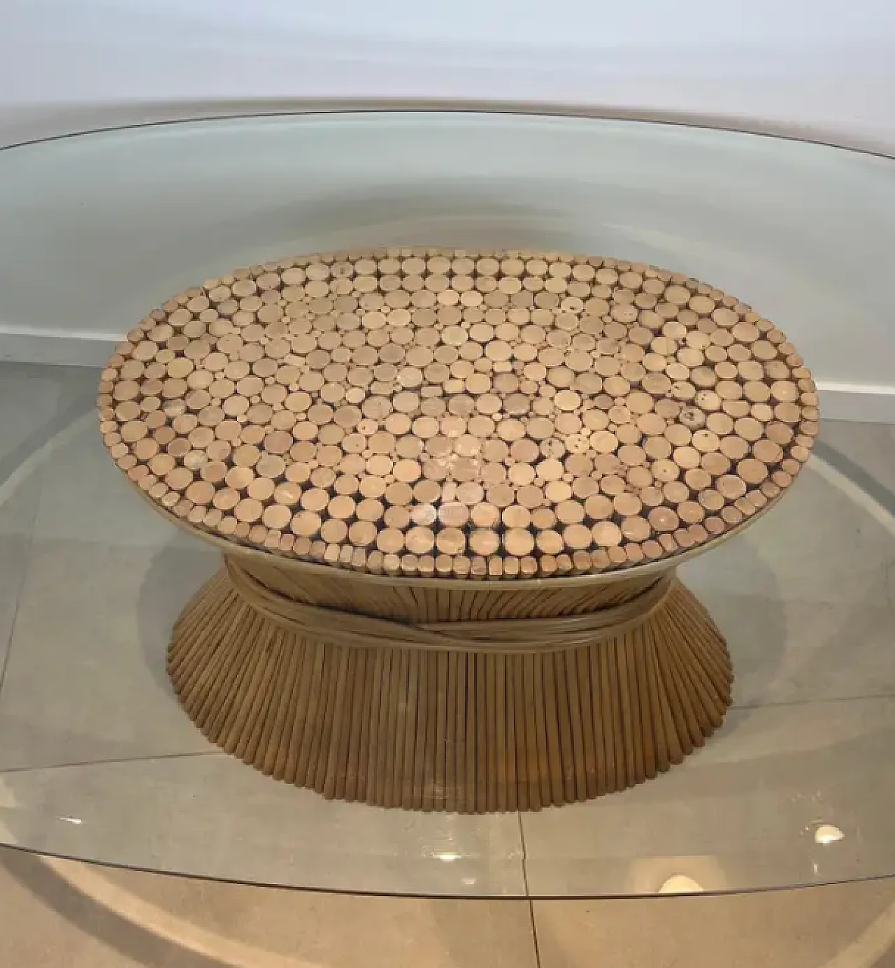 Elinor Mc Guire, Wheat Sheaf table, glass top and bamboo base, 1970s 4