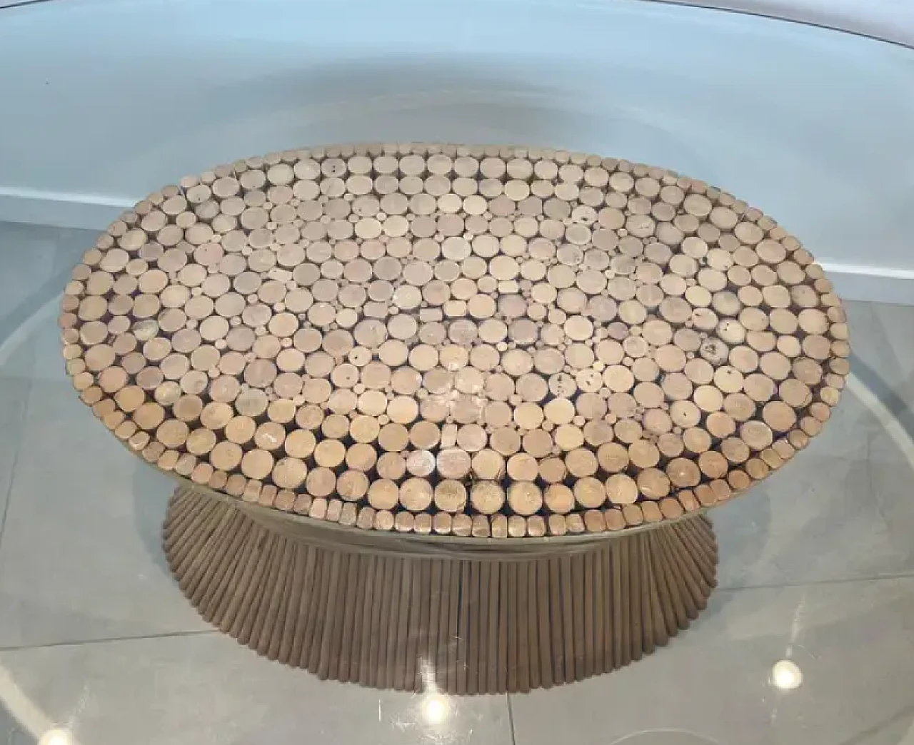 Elinor Mc Guire, Wheat Sheaf table, glass top and bamboo base, 1970s 5