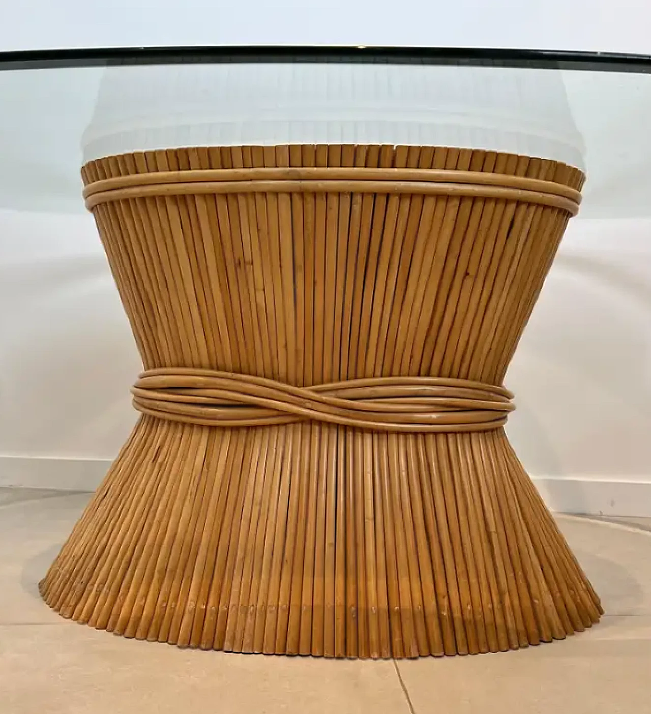 Elinor Mc Guire, Wheat Sheaf table, glass top and bamboo base, 1970s 6