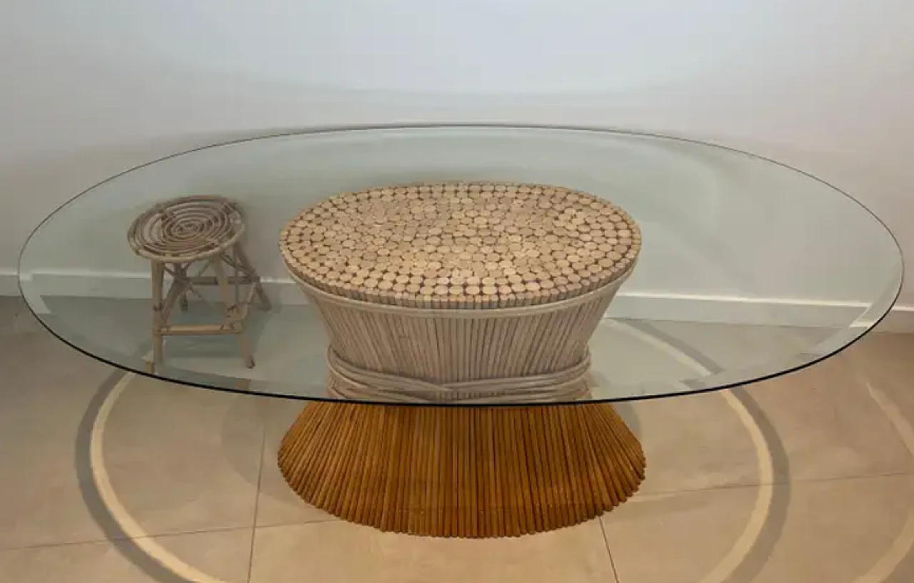 Elinor Mc Guire, Wheat Sheaf table, glass top and bamboo base, 1970s 11