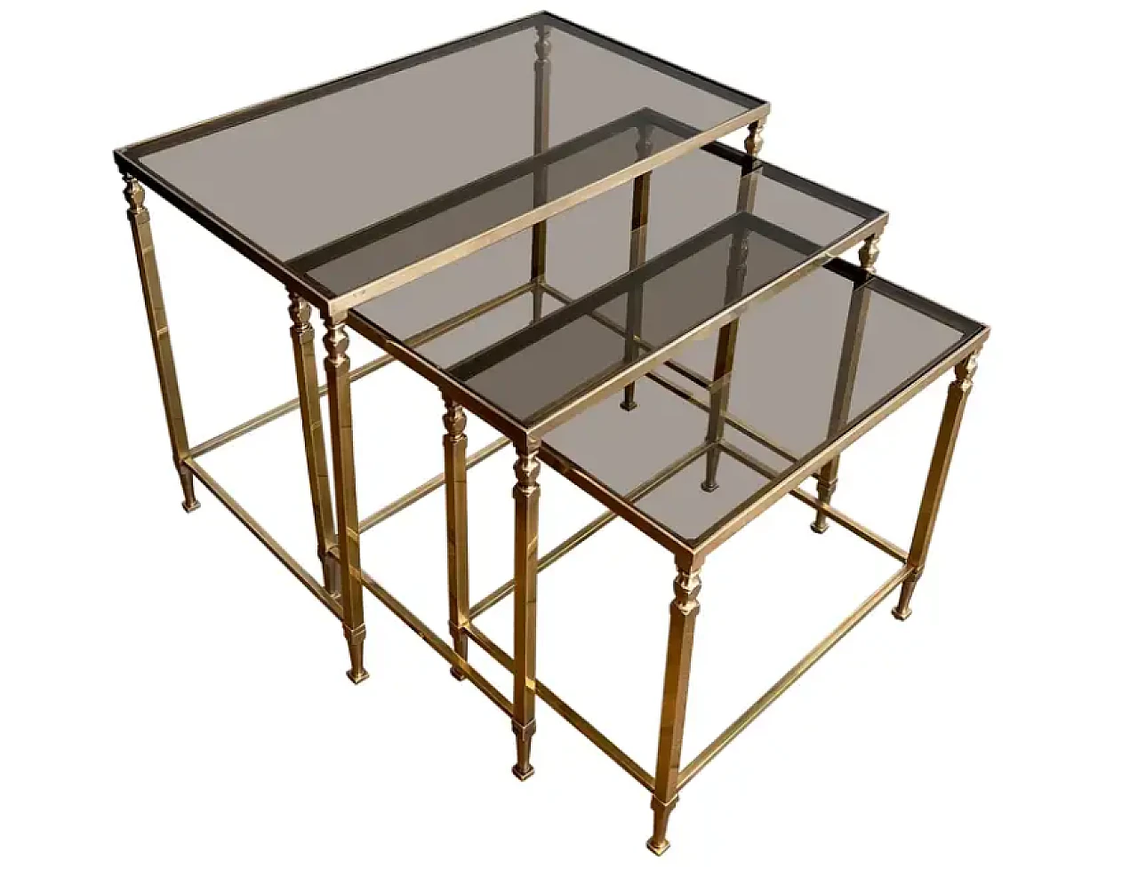 3 Neoclassical brass nesting tables by Maison Ramsay, 1940s 1