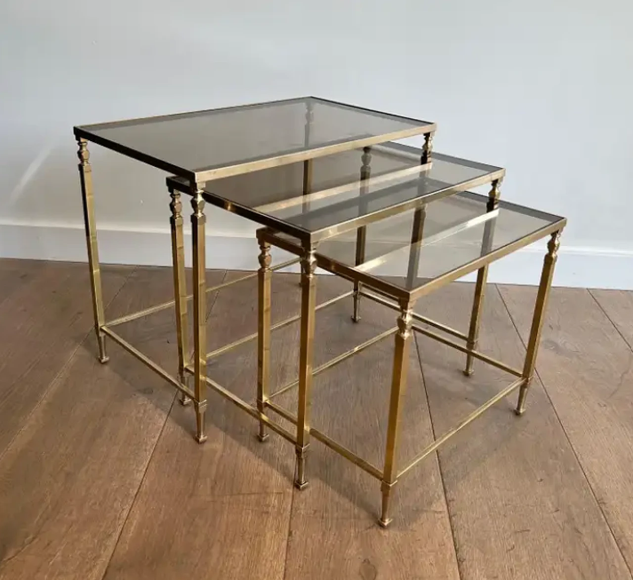 3 Neoclassical brass nesting tables by Maison Ramsay, 1940s 2