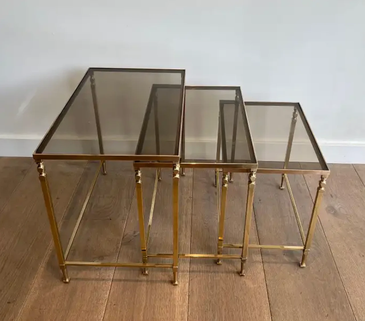 3 Neoclassical brass nesting tables by Maison Ramsay, 1940s 3