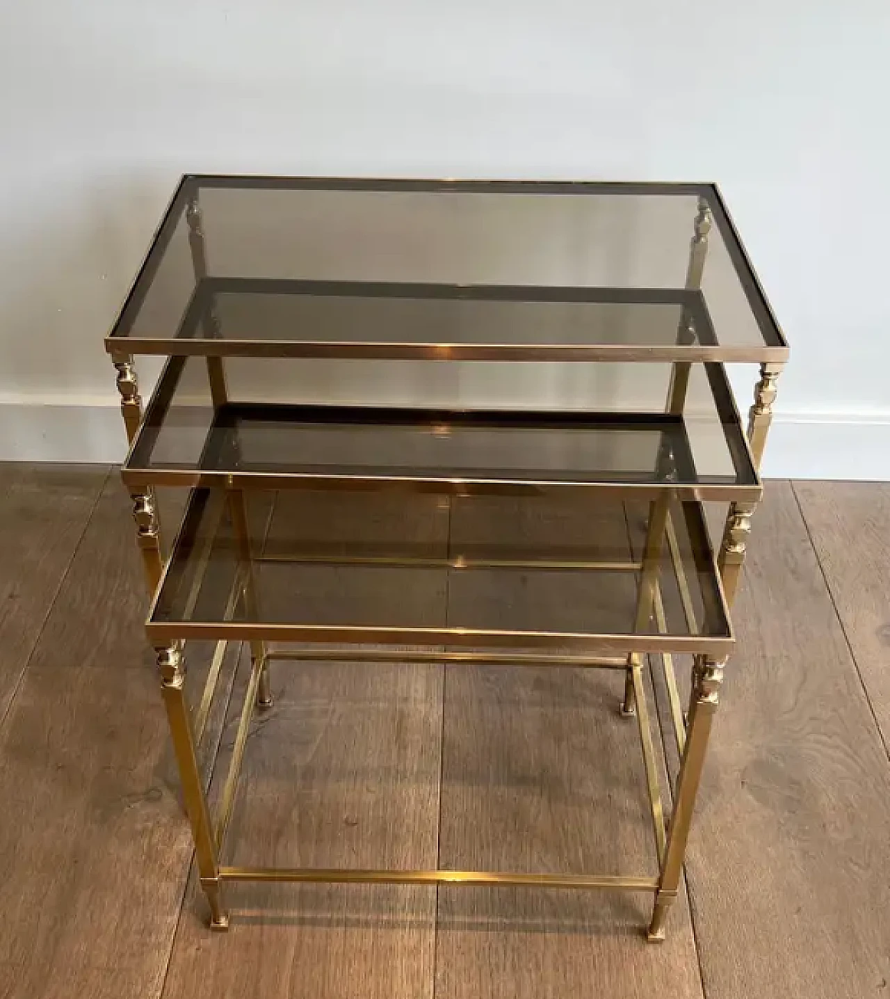 3 Neoclassical brass nesting tables by Maison Ramsay, 1940s 4