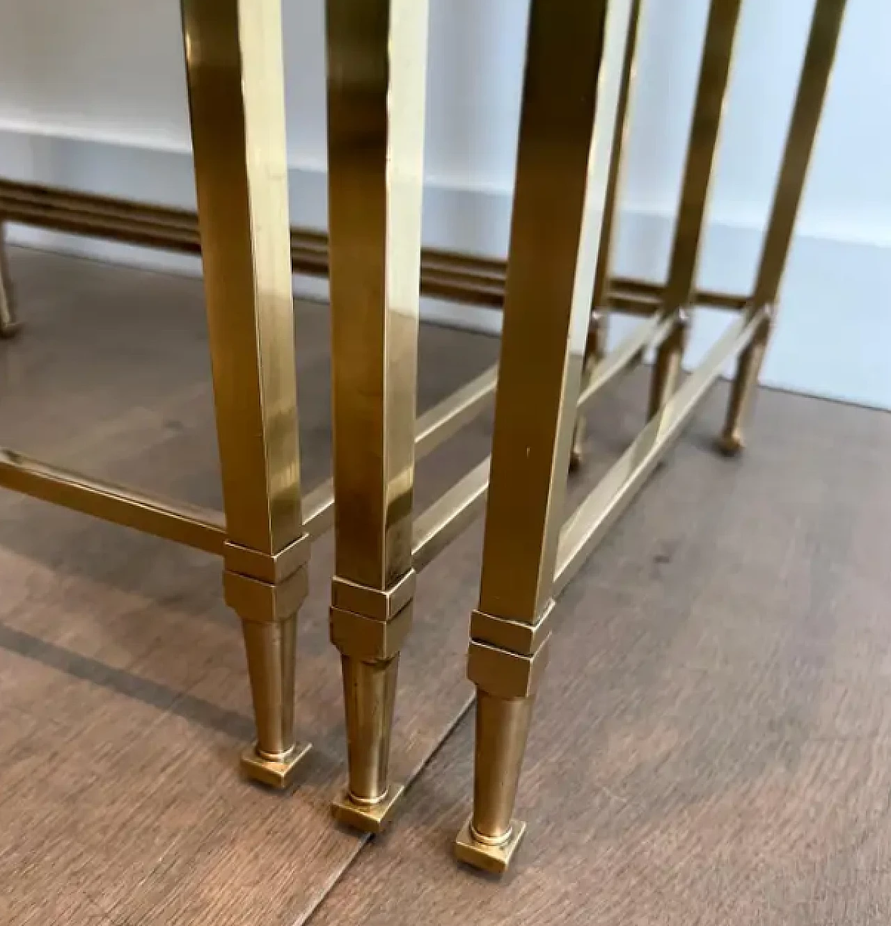 3 Neoclassical brass nesting tables by Maison Ramsay, 1940s 10