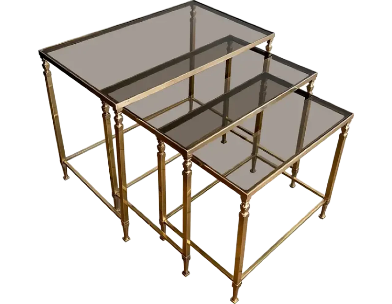 3 Neoclassical brass nesting tables by Maison Ramsay, 1940s 16