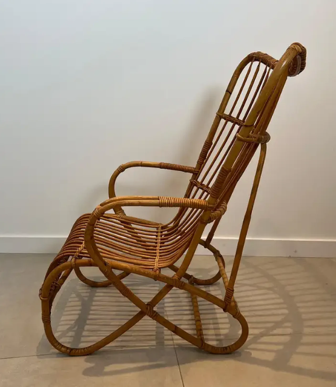 Pair of designer rattan high armchairs, 1950s 6