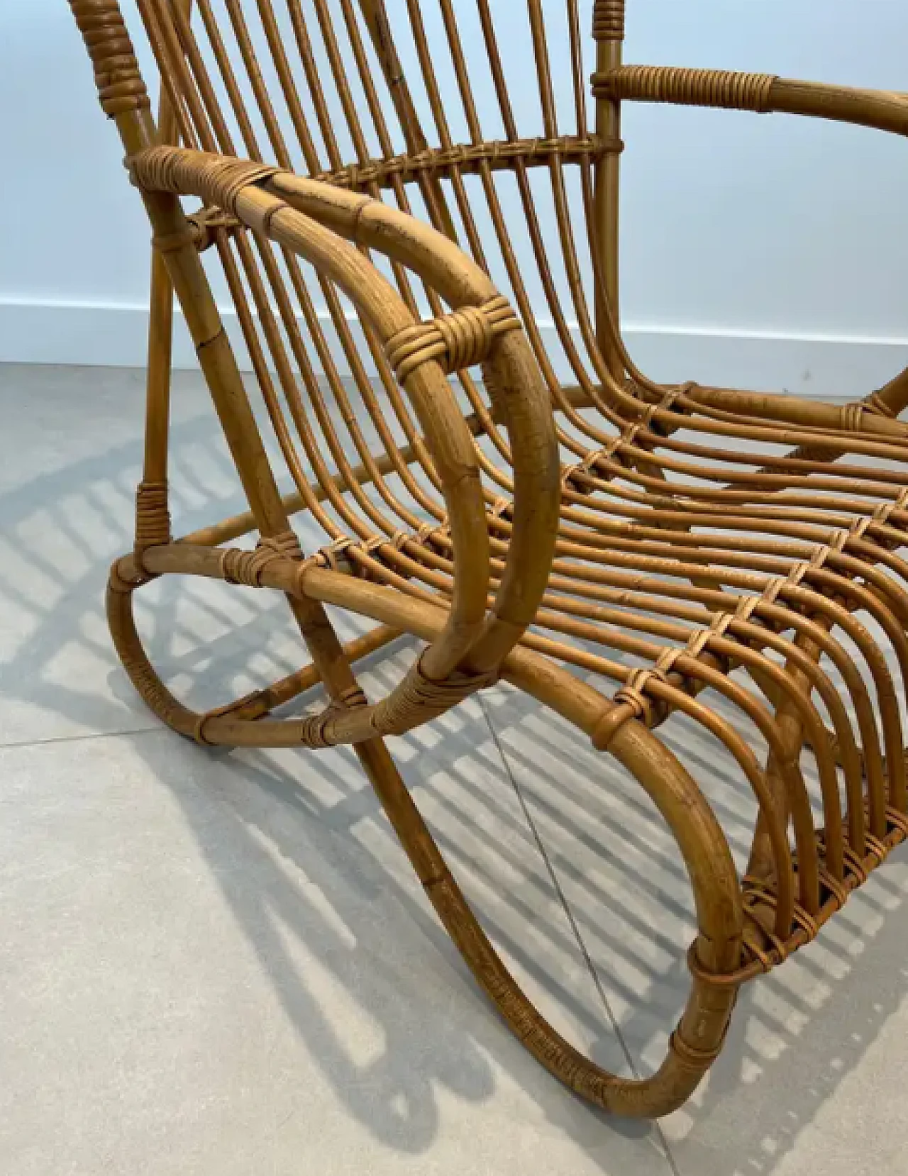 Pair of designer rattan high armchairs, 1950s 8