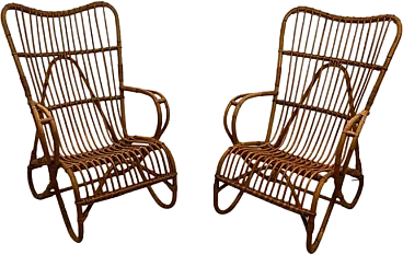 Pair of designer rattan high armchairs, 1950s