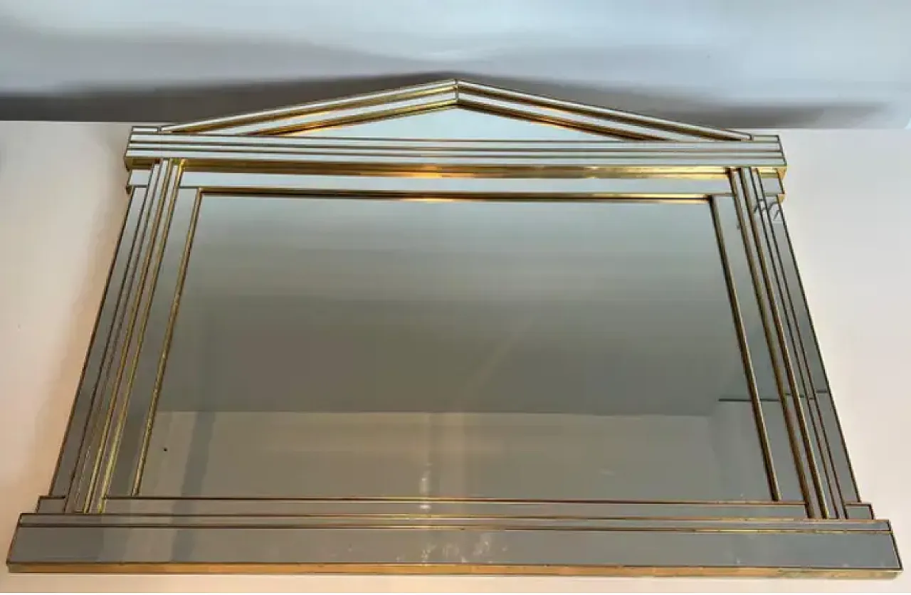 Grande specchio Domus in legno e plexiglass dorato, anni '70 3