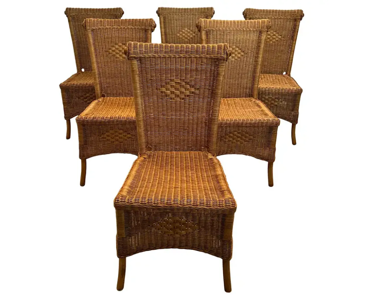 6 Rattan and wood chairs, 1970s 1