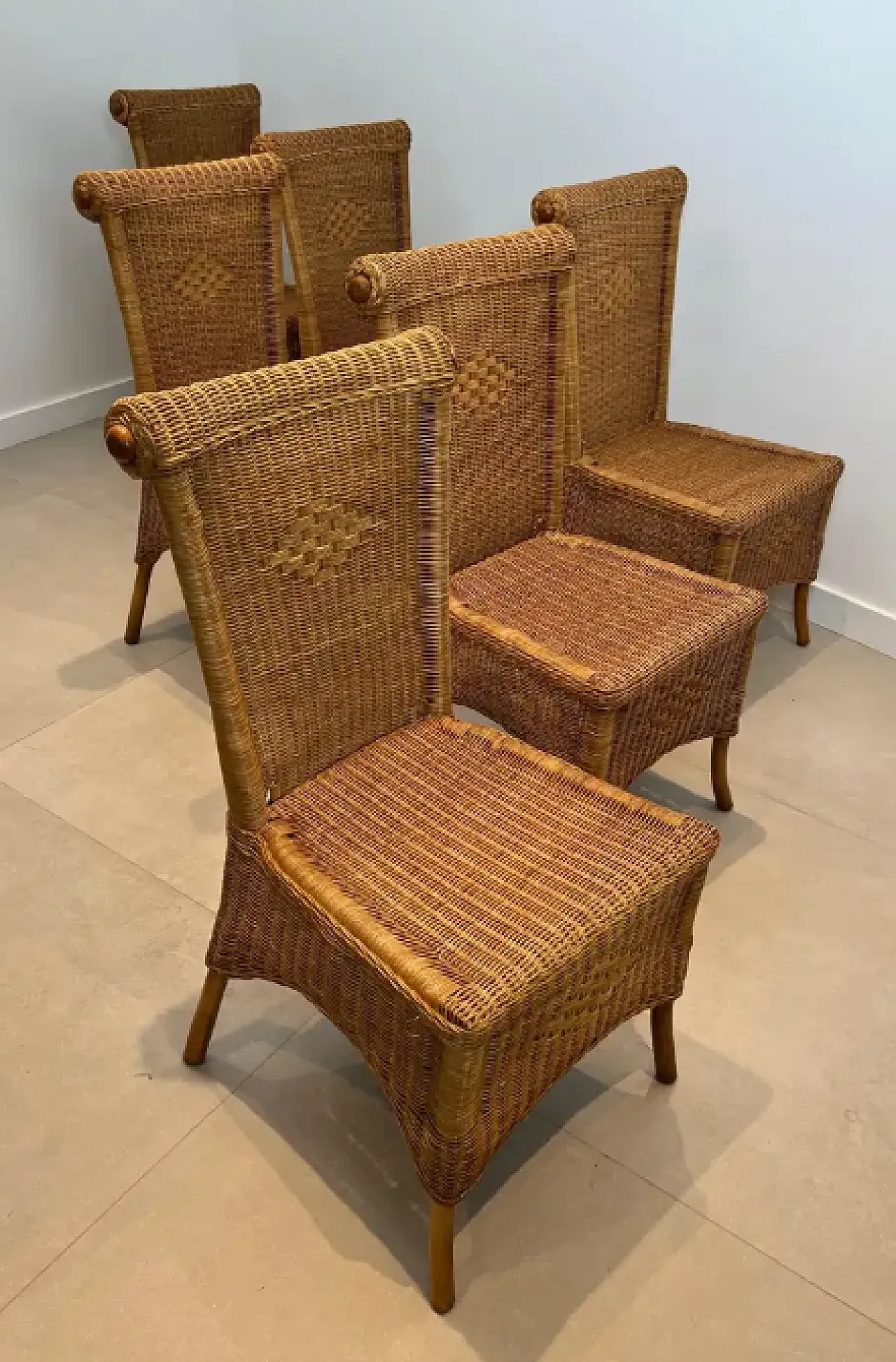 6 Rattan and wood chairs, 1970s 10