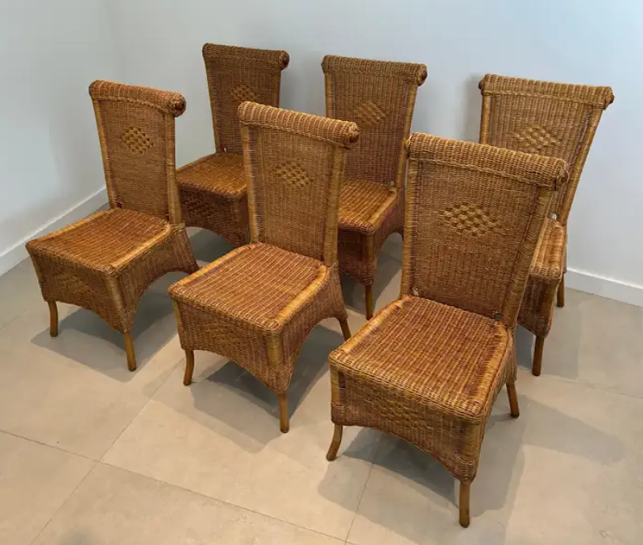 6 Rattan and wood chairs, 1970s 11