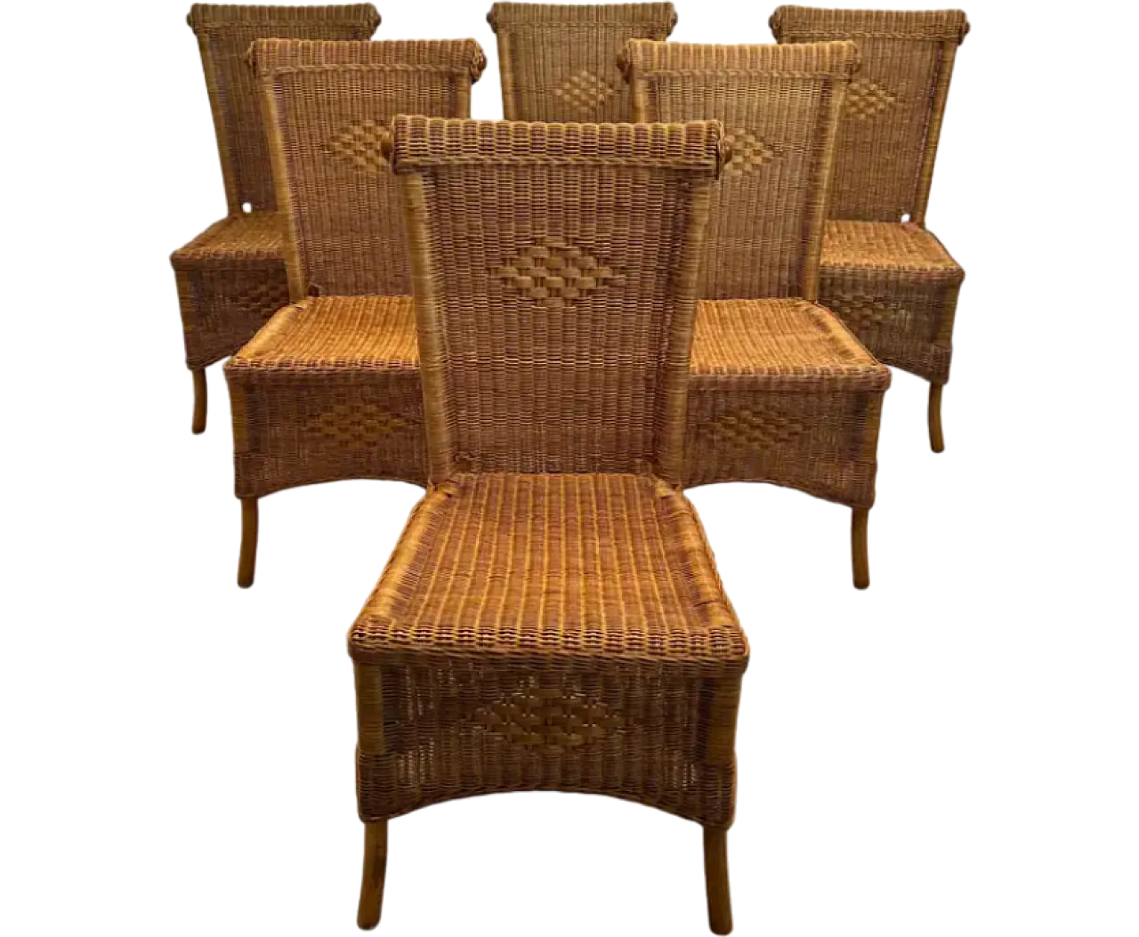 6 Rattan and wood chairs, 1970s 14