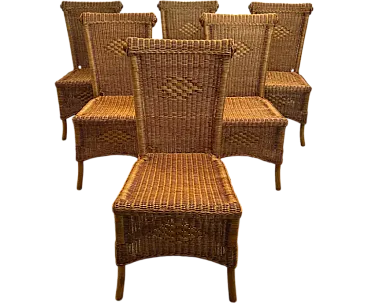 6 Rattan and wood chairs, 1970s