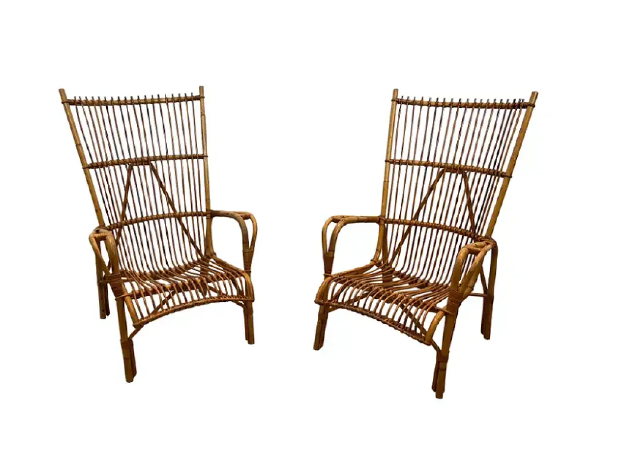 Pair of design rattan armchairs, 1950s 1