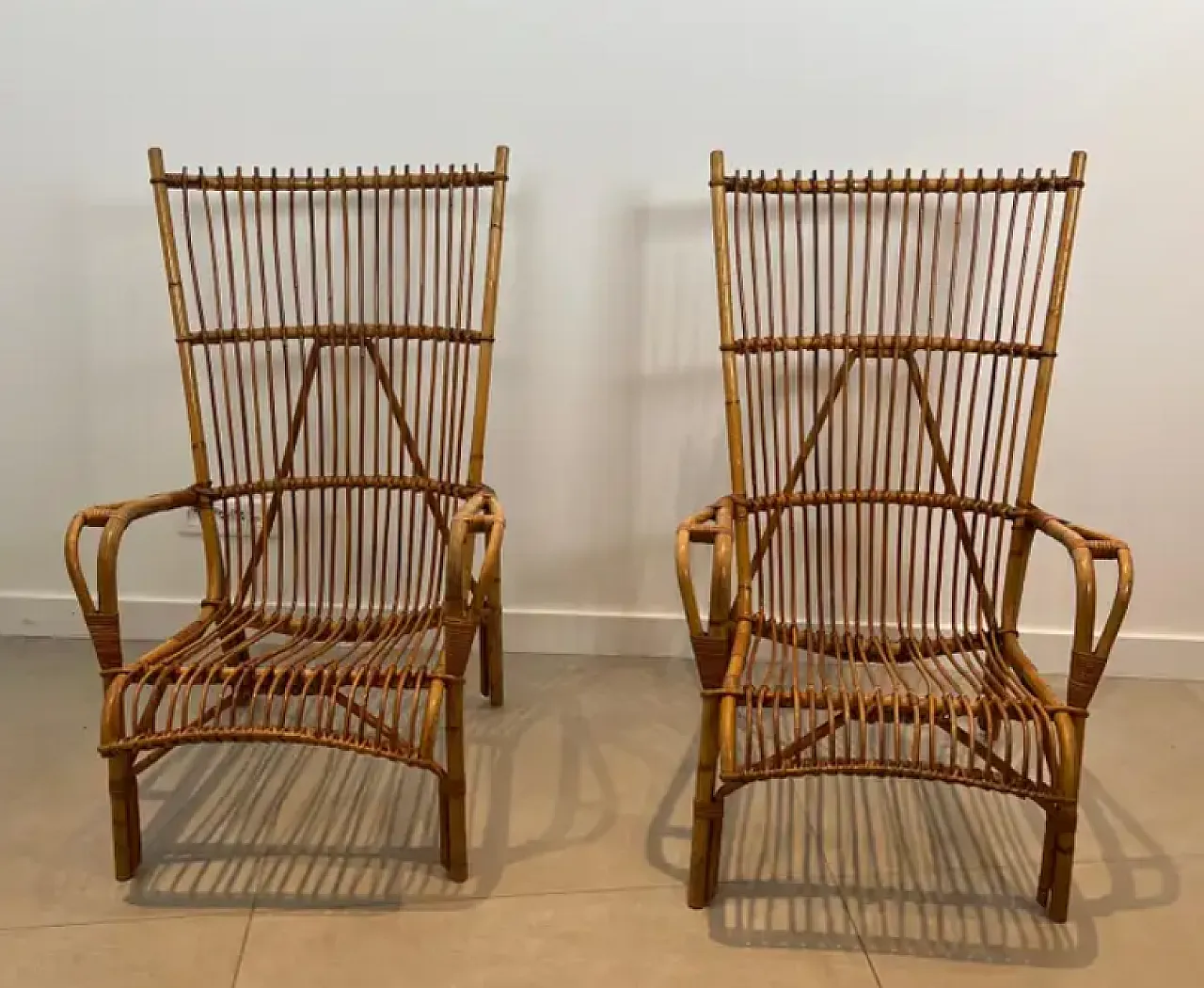 Pair of design rattan armchairs, 1950s 2