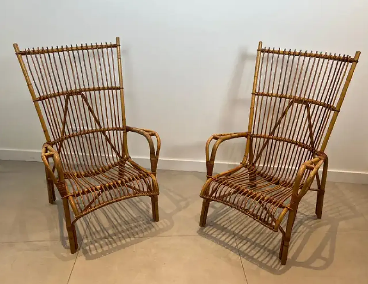 Pair of design rattan armchairs, 1950s 9