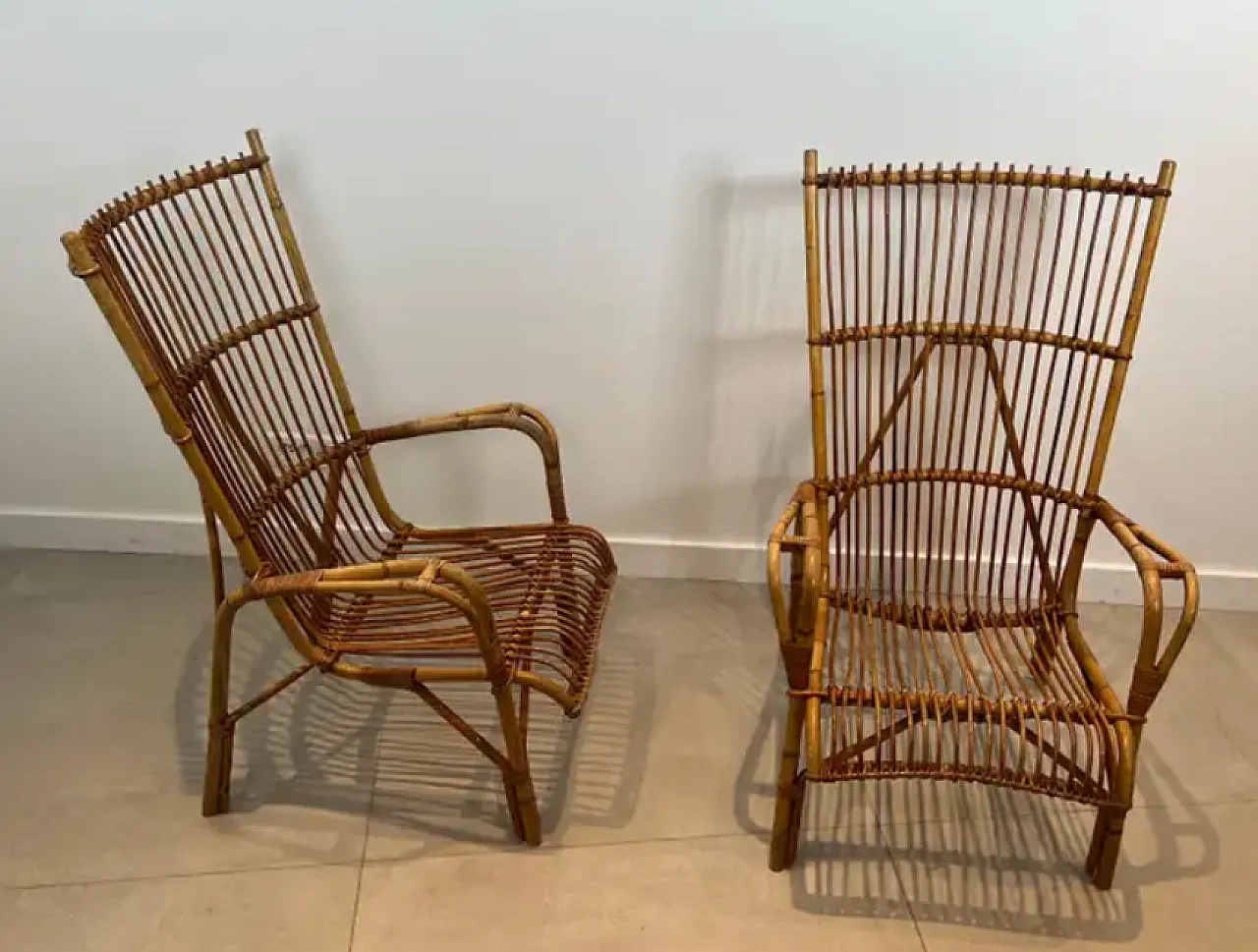 Pair of design rattan armchairs, 1950s 13