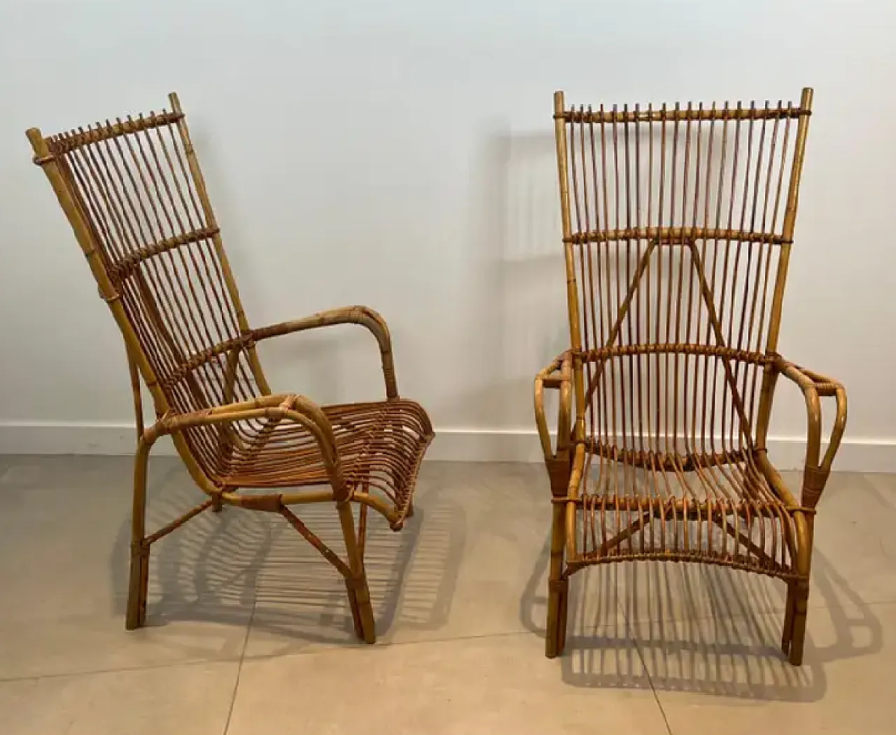 Pair of design rattan armchairs, 1950s 14