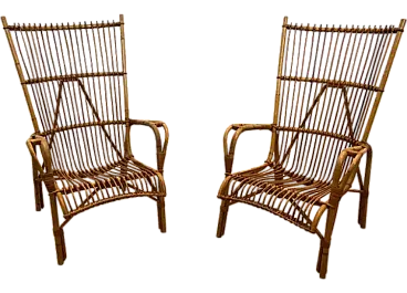 Pair of design rattan armchairs, 1950s