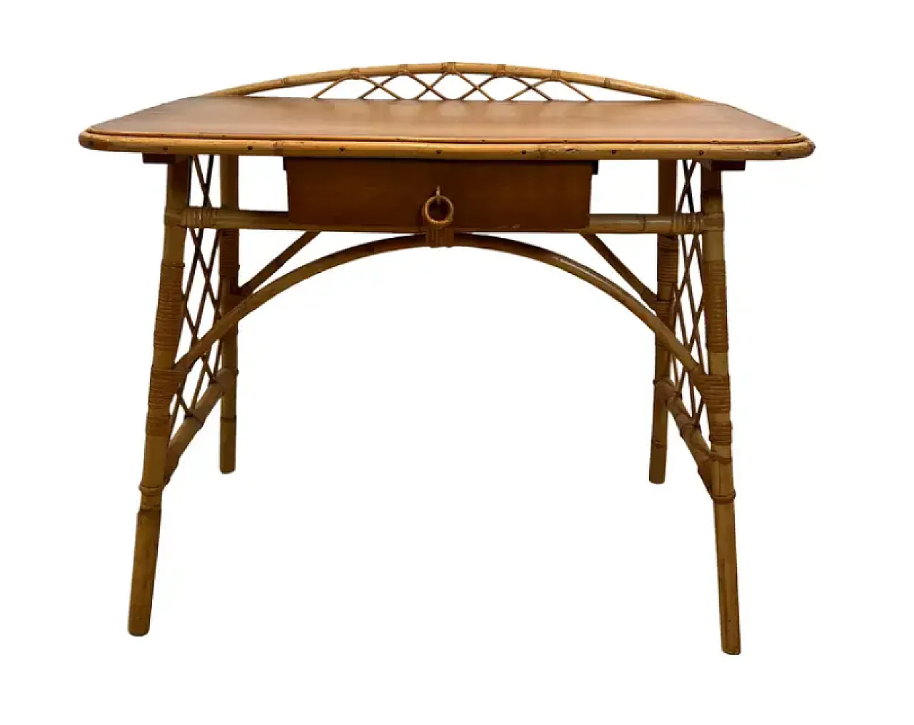 Designer rattan writing desk by Louis Sognot, 1950s 1