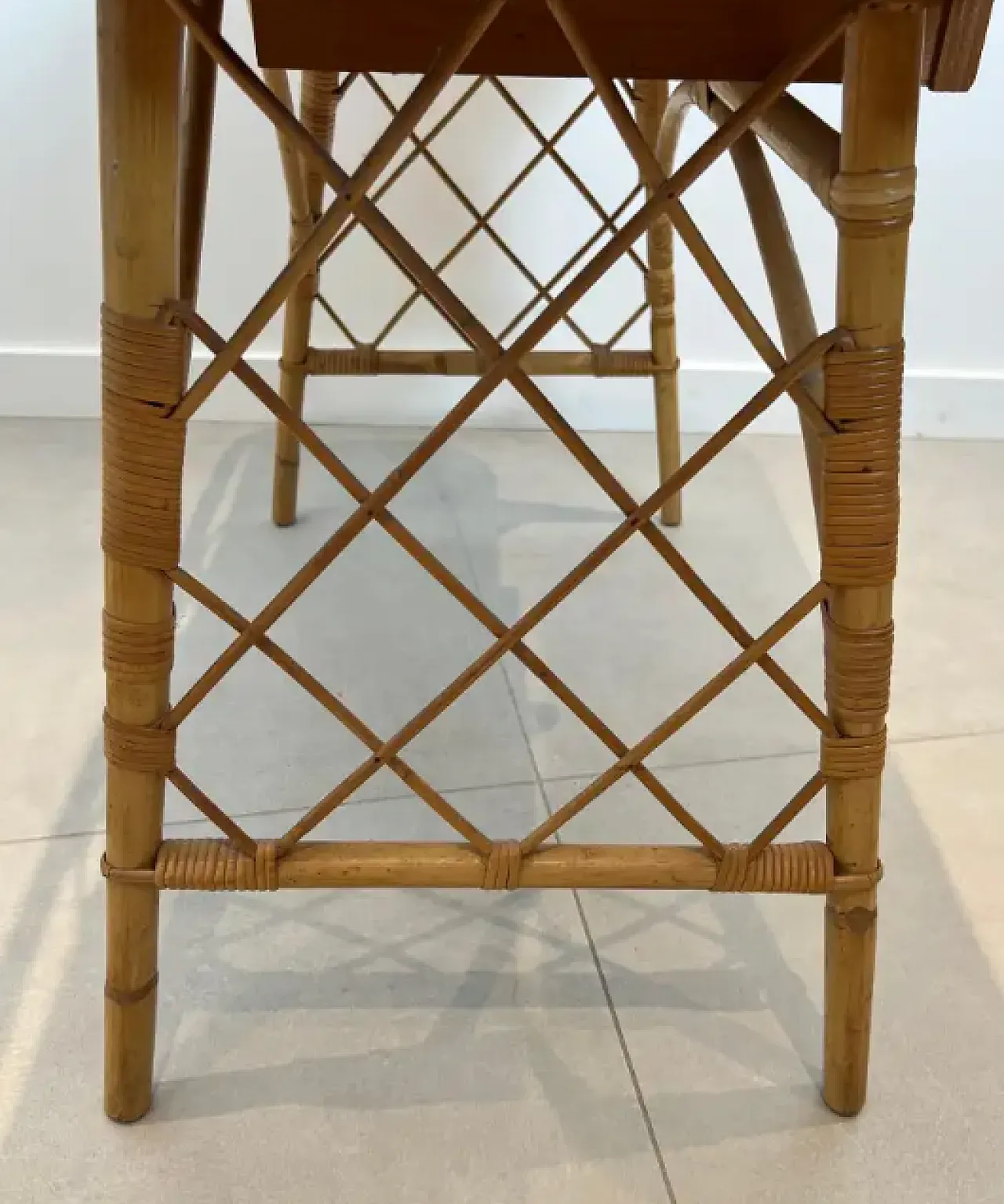 Designer rattan writing desk by Louis Sognot, 1950s 5