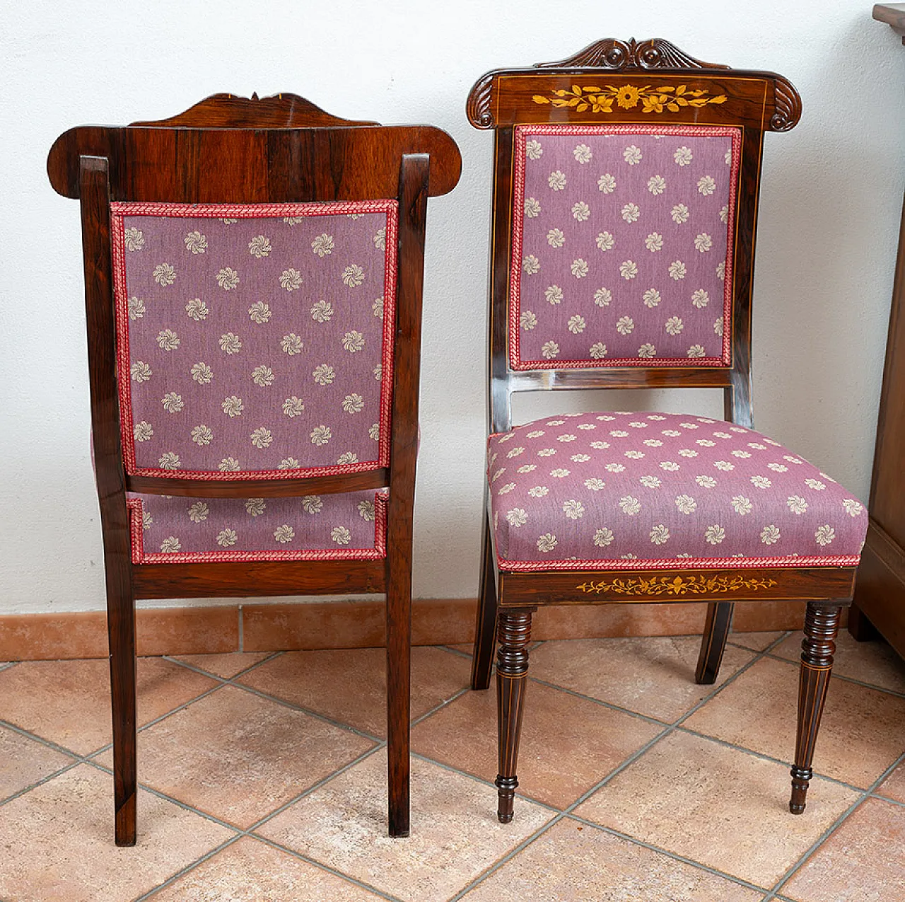 6 French Charles X chairs in fine exotic wood, '800 4