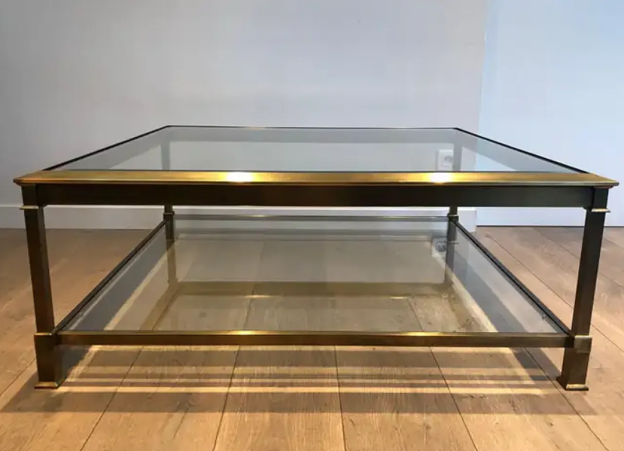 Large square coffee table in gold-patinated steel, 1970s 3