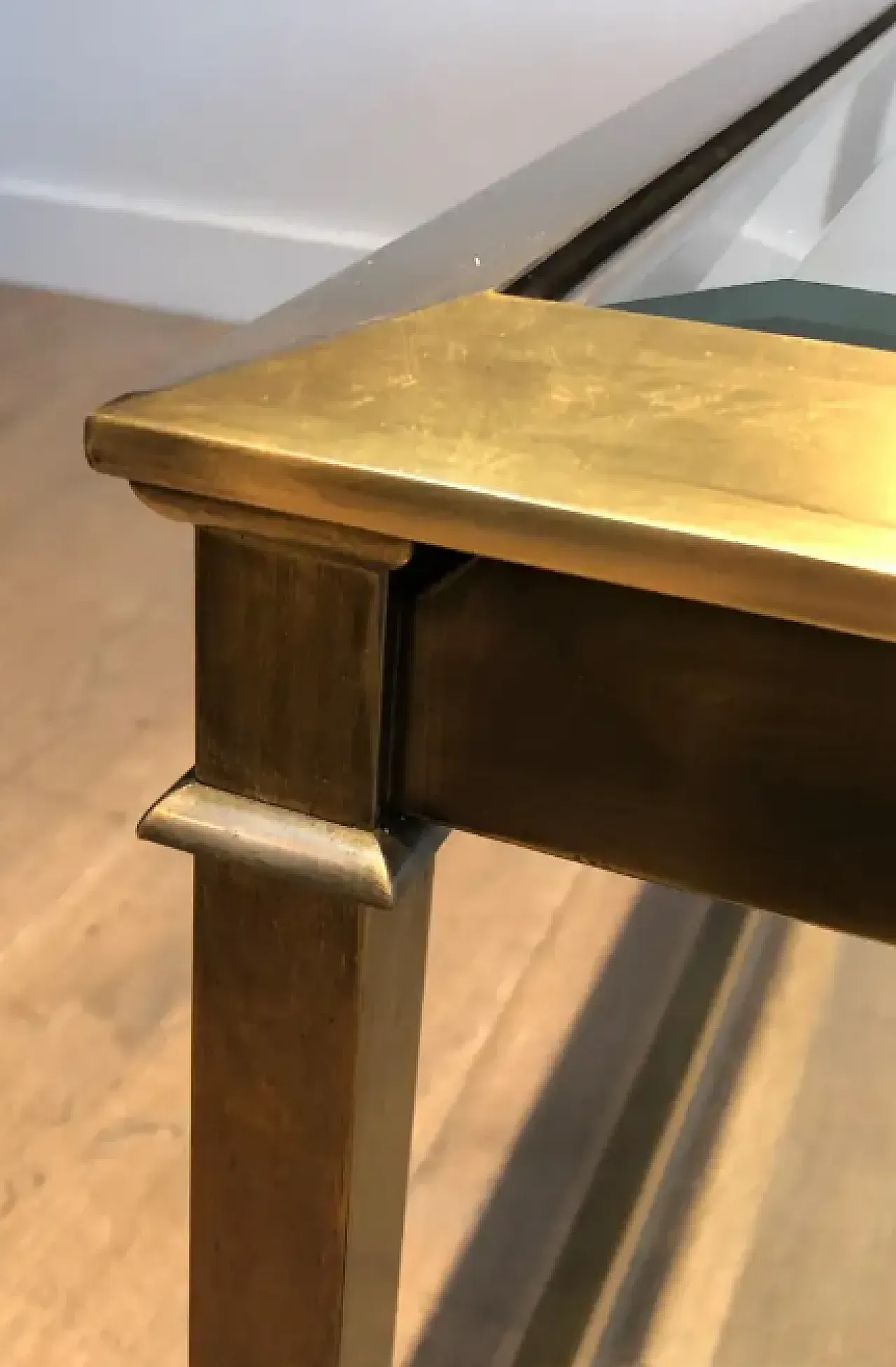 Large square coffee table in gold-patinated steel, 1970s 7