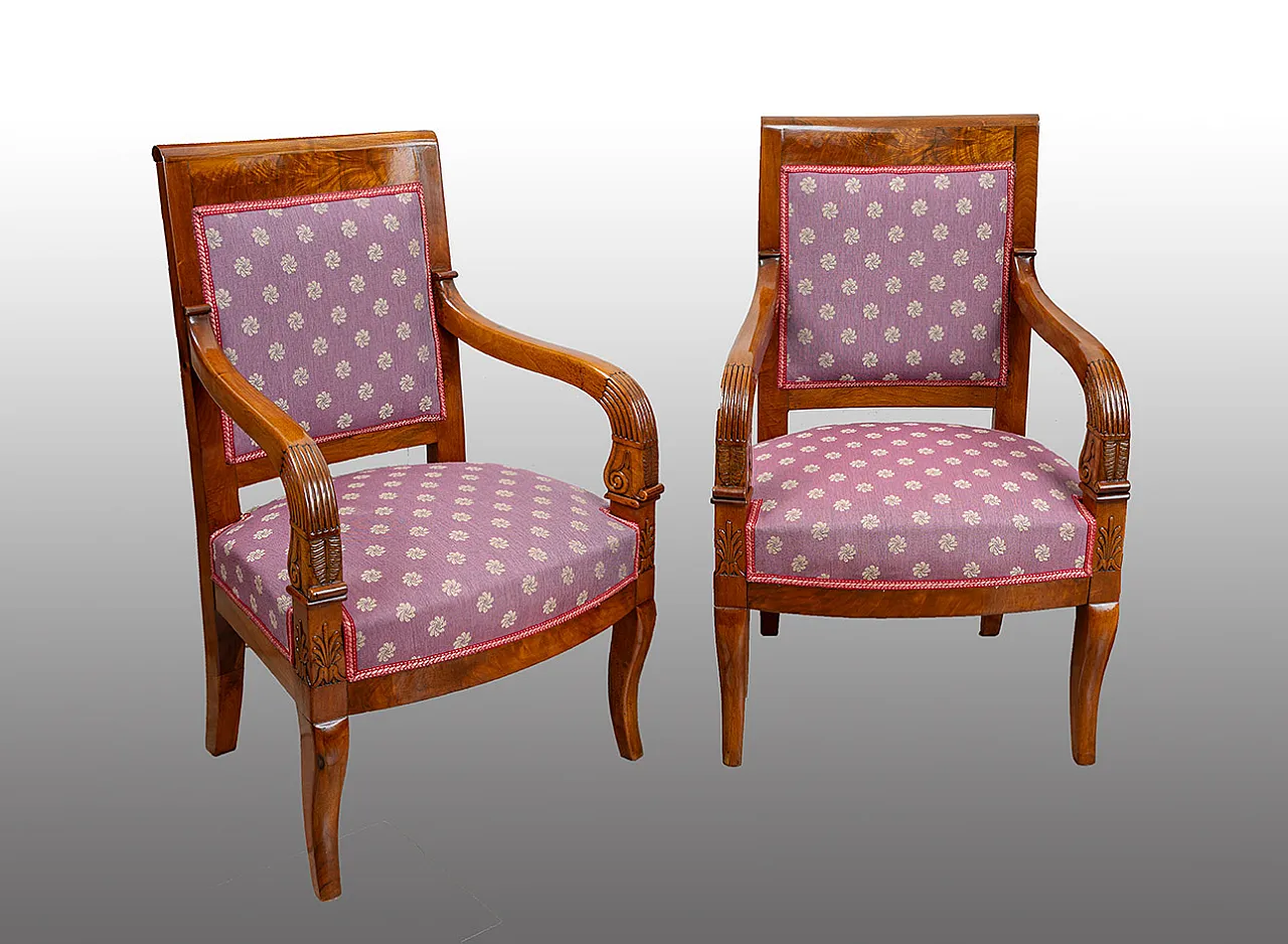 Pair of antique Carlo X armchairs in walnut feather. France, 19th c. 1