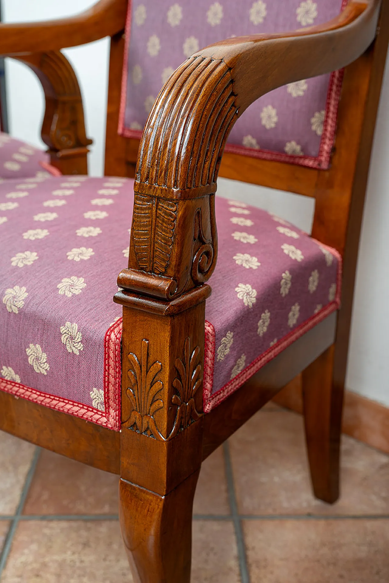 Pair of antique Carlo X armchairs in walnut feather. France, 19th c. 2