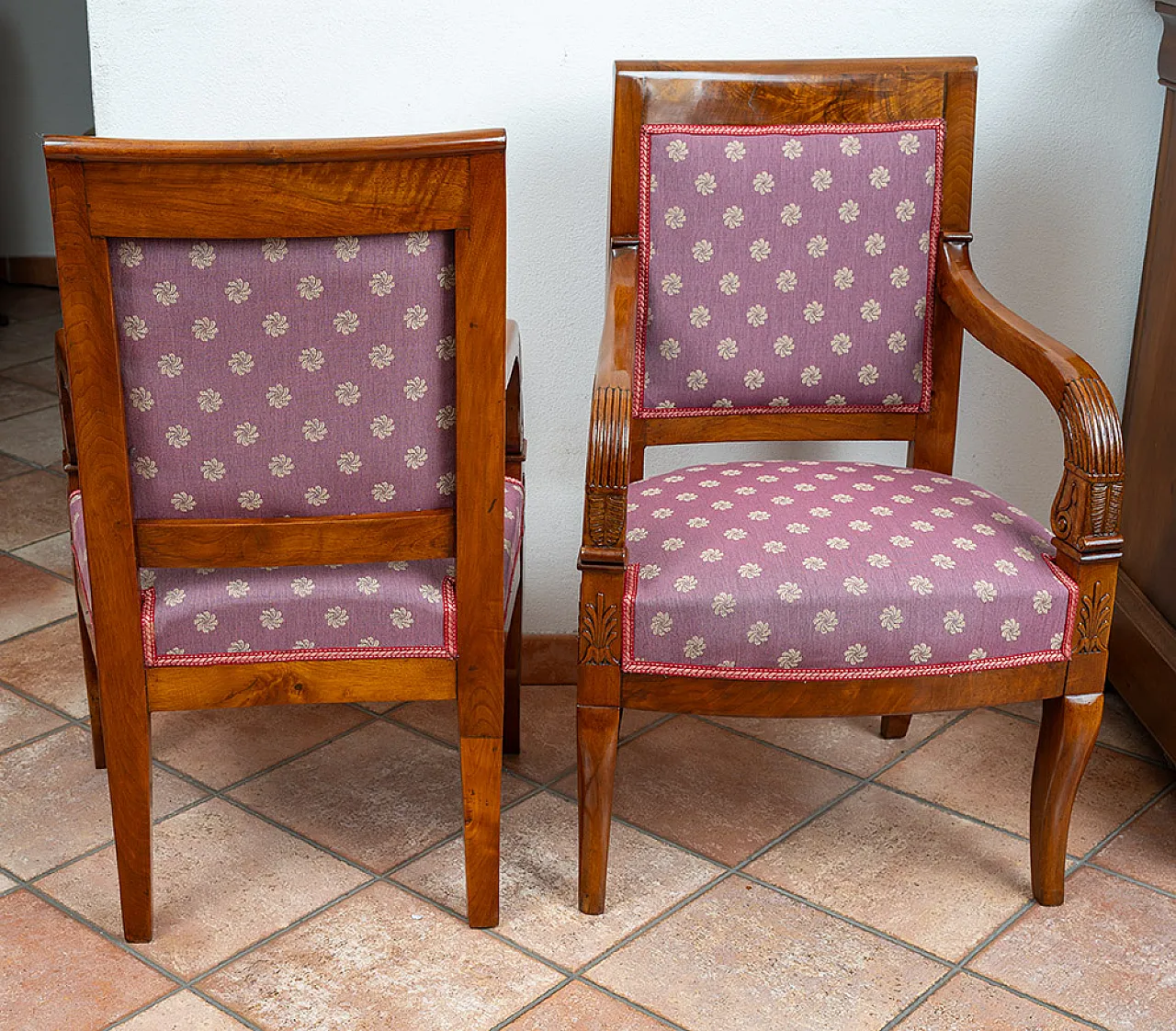 Pair of antique Carlo X armchairs in walnut feather. France, 19th c. 3