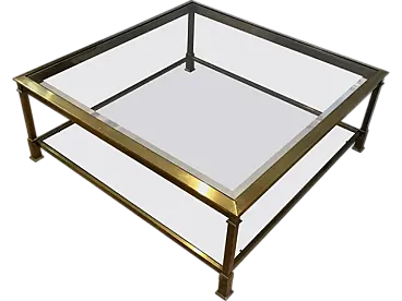 Large square coffee table in gold-patinated steel, 1970s