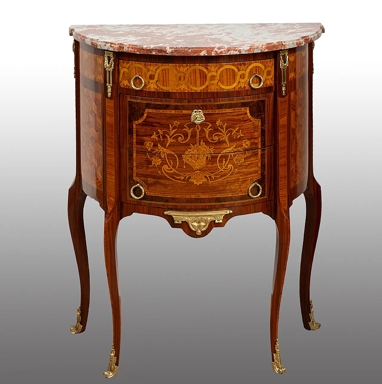 Demi lune Napoleon III chest of drawers in polychrome, '800 1