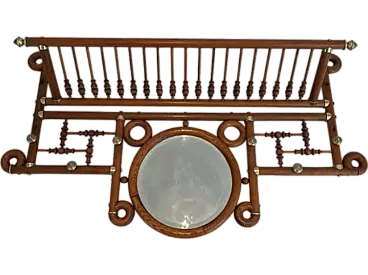 Wall-mounted coat rack in wood and curved brass, early 20th century