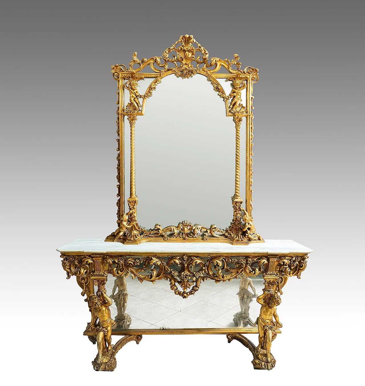 Console with gilded mirror, end 20th century 1