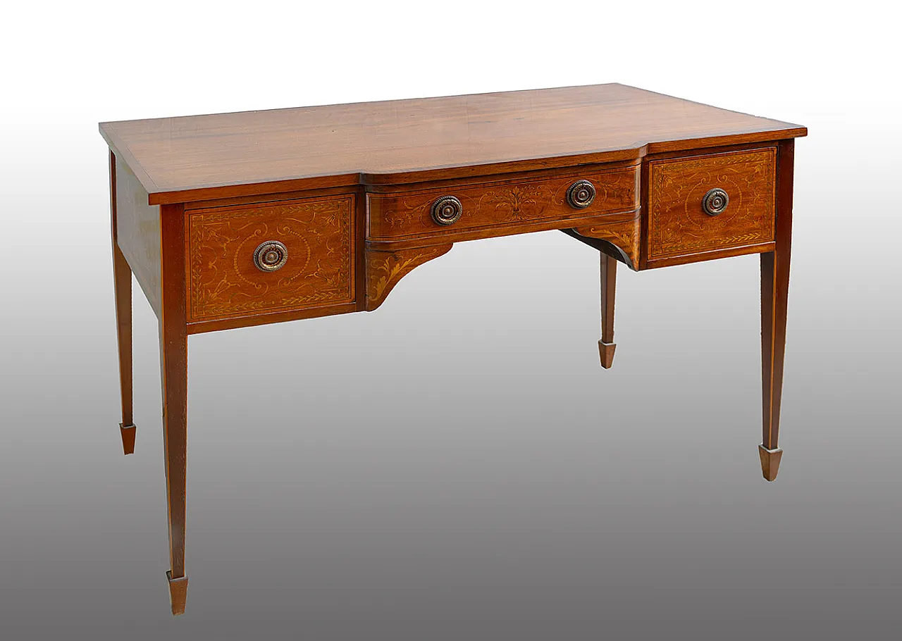 Liberty desk in mahogany with maple inlay inserts, 20th century 1