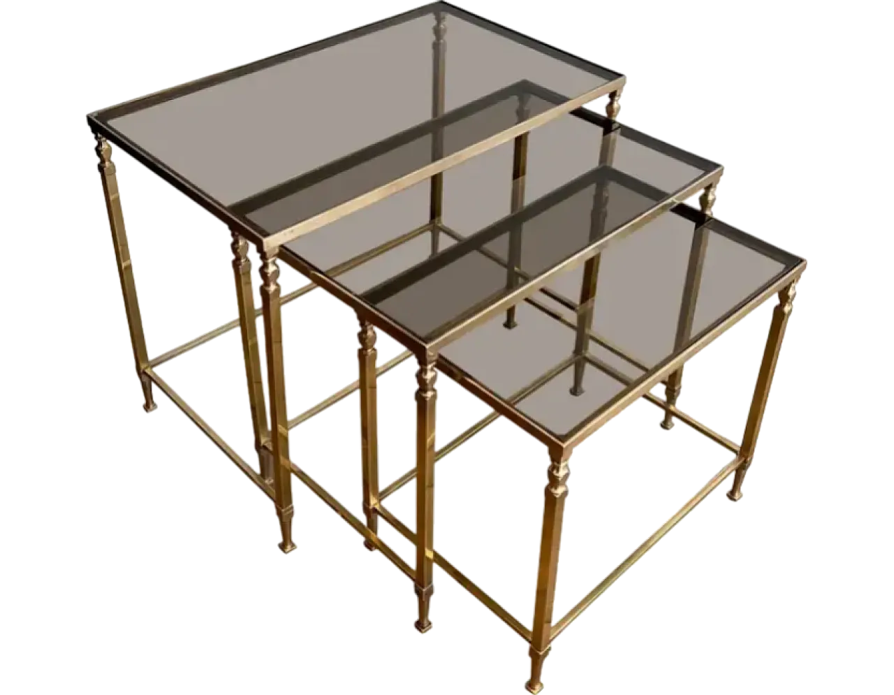 3 Neoclassical brass nesting tables by Maison Ramsay, 1940s 17